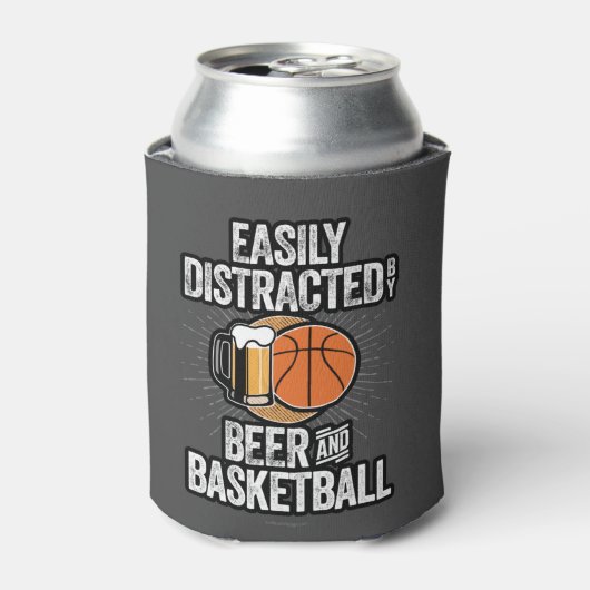 Rafraîchisseur Pour Canette Facilement distrait par la bière et le basket-ball (Can devant)