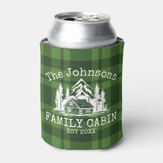 Rafraîchisseur Pour Canette Famille Cabine Vert Plaid Nom à thème Personnalisé (Can devant)