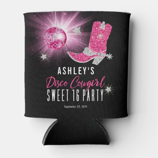 Rafraîchisseur Pour Canette Faux Parties scintillant Disco Rose Cowgirl Sweet (Devant)