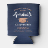 Rafraîchisseur Pour Canette Félicitations Graduation Brossé Marine Bleu Blanc  (Devant)