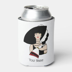 Rafraîchisseur Pour Canette Femme Art Déco Vintage portant un chapeau des gant