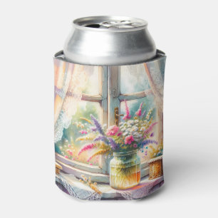 Rafraîchisseur Pour Canette Fenêtre de cottage ensoleillée avec fleurs sauvage