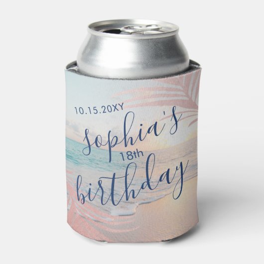 Rafraîchisseur Pour Canette Fête Anniversaire Plage Favoriser Rose Personnalis (Can devant)