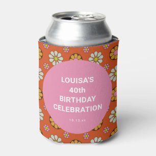 Rafraîchisseur Pour Canette Fête d'anniversaire 40 ans rétro floral orange ros