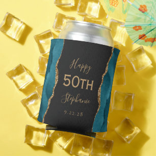 Rafraîchisseur Pour Canette Fête d'anniversaire 50 ans Dark Teal Agate Gold Gl