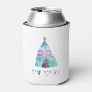 Rafraîchisseur Pour Canette Fête d'anniversaire de camping à l'aquarelle