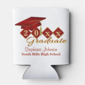 Rafraîchisseur Pour Canette Fête de Graduation Red & Gold Confetti (Dos)