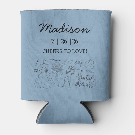 Rafraîchisseur Pour Canette Fête des mariées Bleue Tiré À La Main (Devant)