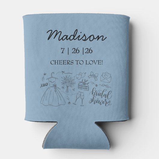 Rafraîchisseur Pour Canette Fête des mariées Bleue Tiré À La Main (Dos)