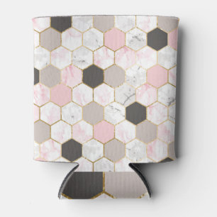 Rafraîchisseur Pour Canette Feuille d'or géométrique, motif hexagone en marbre