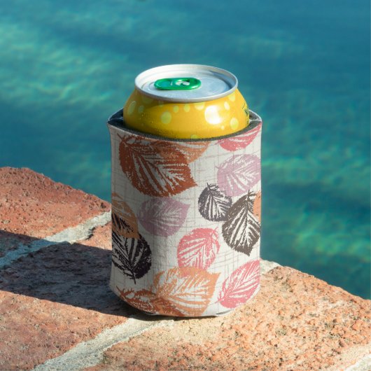 Rafraîchisseur Pour Canette Feuilles d'automne sur le beige. (Piscine in situ)