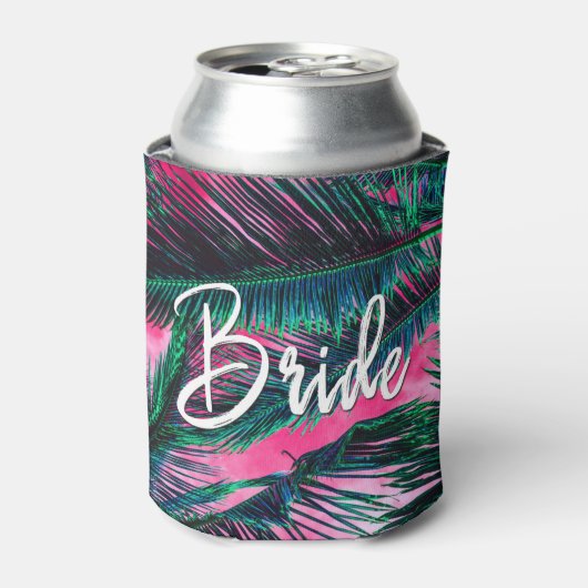 Rafraîchisseur Pour Canette Feuilles de palmier tropicales rose sarcelle été (Can devant)