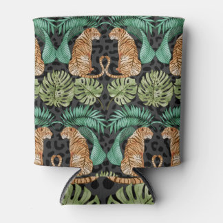 Rafraîchisseur Pour Canette Feuilles de tigres : Aquarelle Jungle sans joint.