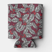 Rafraîchisseur Pour Canette Feuilles gris sur rouge foncé (Devant)