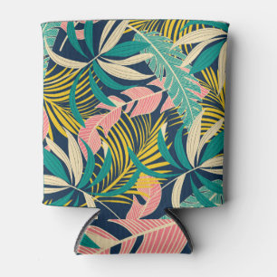 Rafraîchisseur Pour Canette Feuilles tropicaux colorés : motif d'été.