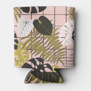 Rafraîchisseur Pour Canette Feuilles tropicaux, fleurs, motif peint à la main.