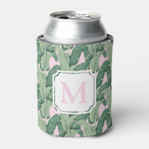 Rafraîchisseur Pour Canette Feuilles tropicaux roses et verts   Monogramme Cab