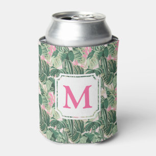 Rafraîchisseur Pour Canette Feuilles tropicaux verts et roses Monogramme Cab