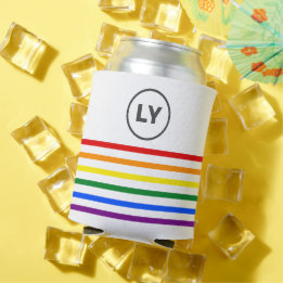 Rafraîchisseur Pour Canette Fierté rayée monogramme drapeau arc-en-ciel blanc
