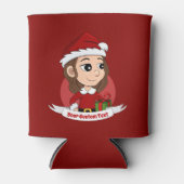 Rafraîchisseur Pour Canette Fille de Noël aux cheveux bruns ondulés (Devant)