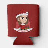 Rafraîchisseur Pour Canette Fille de Noël aux cheveux bruns ondulés (Dos)