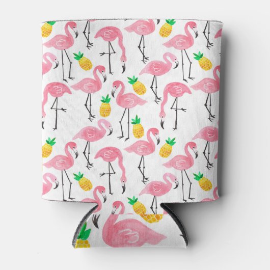 Rafraîchisseur Pour Canette Flamant rose aquarelle et ananas : Ensemble tropic (Devant)