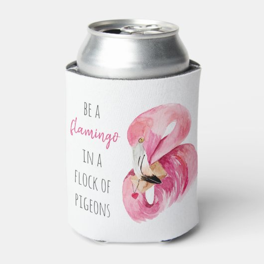 Rafraîchisseur Pour Canette Flamant rose Aquarelle Exotique Rose Moderne Avec  (Can devant)