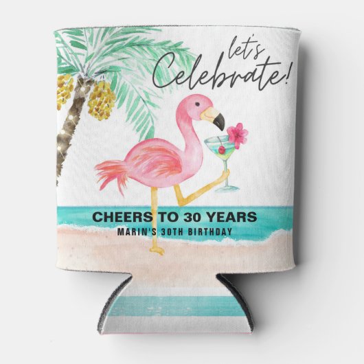 Rafraîchisseur Pour Canette Flamant rose Beach Party Palm Tropical Anniversair (Devant)