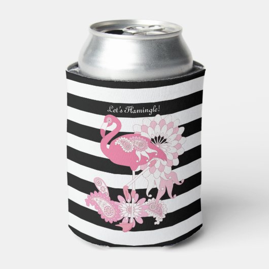 Rafraîchisseur Pour Canette Flamant rose moderne noir et blanc rayé rose (Can devant)