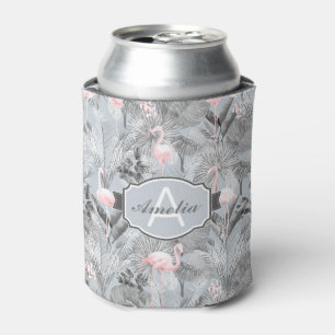 Rafraîchisseur Pour Canette Flamant rose Orchidée Tropical Motif Grey ID868