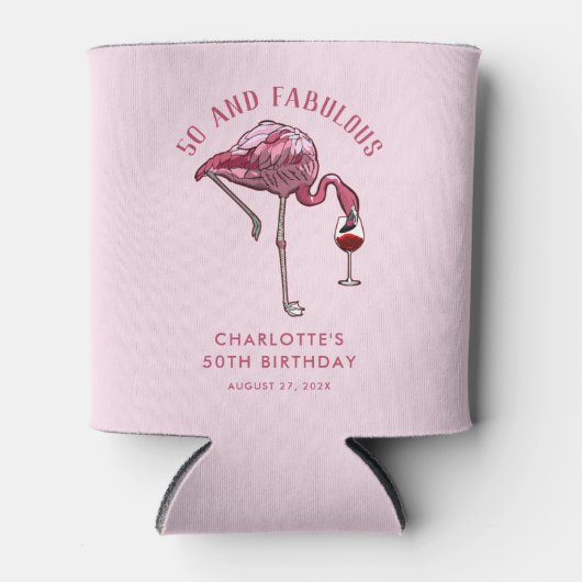 Rafraîchisseur Pour Canette Flamant rose personnalisé 50e anniversaire 50 et f (Devant)