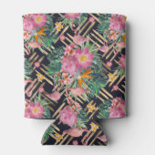 Rafraîchisseur Pour Canette flamants et strokies tropicaux à fleurs et or (Dos)