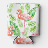 Rafraîchisseur Pour Canette Flamants roses et feuilles tropicaux (Devant)