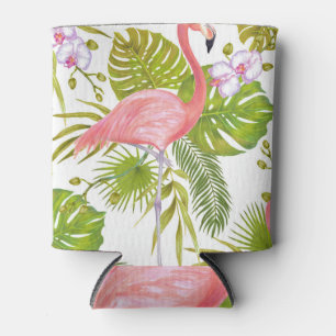 Rafraîchisseur Pour Canette Flamants roses, orchidées : motif aquarelle.