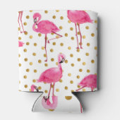 Rafraîchisseur Pour Canette Flamants roses, points dorés, aquarelle. (Dos)