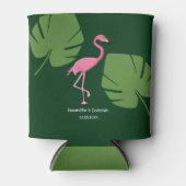 Rafraîchisseur Pour Canette Flamingo rose verte Nom Destination Mariage (Devant)