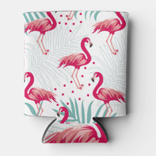 Rafraîchisseur Pour Canette Flamingo tropical et feuille, motif d'été.