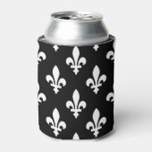 Rafraîchisseur Pour Canette Fleur de Lis Motif, Royal French, Blanc sur Noir (Can devant)