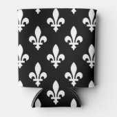 Rafraîchisseur Pour Canette Fleur de Lis Motif, Royal French, Blanc sur Noir (Devant)