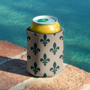 Rafraîchisseur Pour Canette Fleur de Lis Motif, Royal French Green on Cream