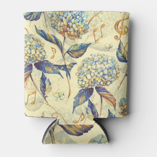 Rafraîchisseur Pour Canette Fleur d'Hydrangée : Blanc Bleu Vintage. (Devant)