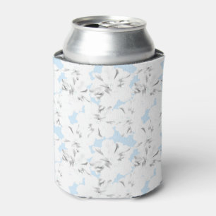 Rafraîchisseur Pour Canette Fleurs blanches sur bleu clair.