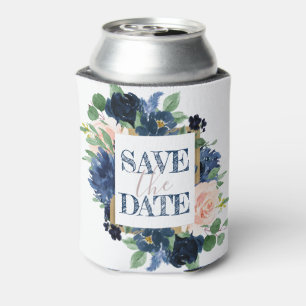 Rafraîchisseur Pour Canette Fleurs Chic Bleu Nuit et Rose Épargne la Date