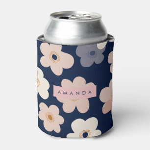 Rafraîchisseur Pour Canette Fleurs de floraison personnalisées bleu marine rét