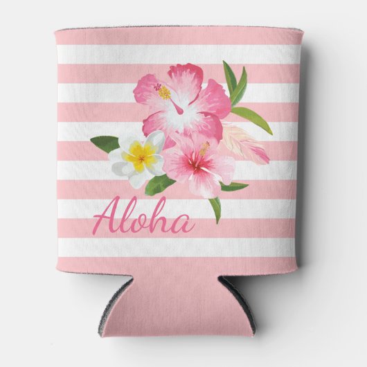 Rafraîchisseur Pour Canette Fleurs et rayures tropicales roses Aloha (Devant)