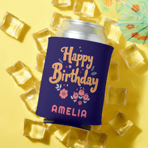 Rafraîchisseur Pour Canette Fleurs Florales Joyeux Anniversaire Handlettering
