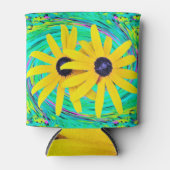 Rafraîchisseur Pour Canette Fleurs jaunes Abstraites rétro sur Aqua Swirl (Devant)