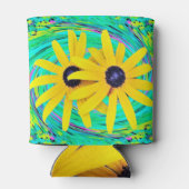 Rafraîchisseur Pour Canette Fleurs jaunes Abstraites rétro sur Aqua Swirl (Dos)