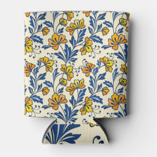 Rafraîchisseur Pour Canette Fleurs jaunes, feuilles bleus, design sans soudure