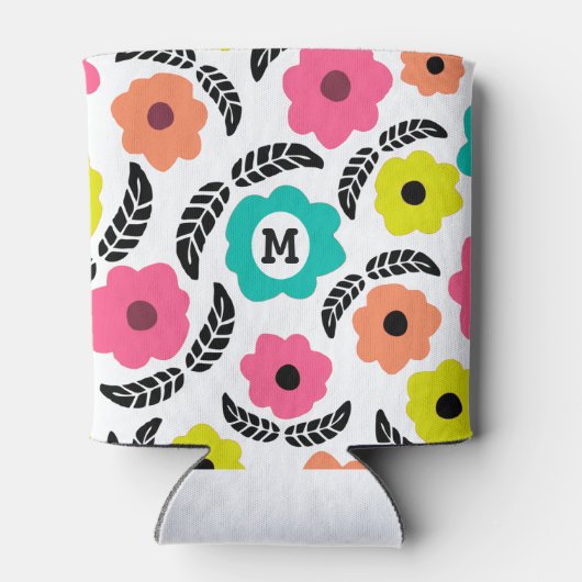 Rafraîchisseur Pour Canette Fleurs lumineuses modernes et monogramme à feuille (Dos)